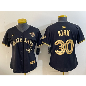 MLB Blue Jays 30 Kirk Black Gold 2025 World Series Champion Nike Cool Base Women Jersey