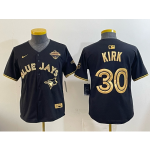 MLB Blue Jays 30 Kirk Black Gold 2025 World Series Champion Nike Cool Base Youth Jersey