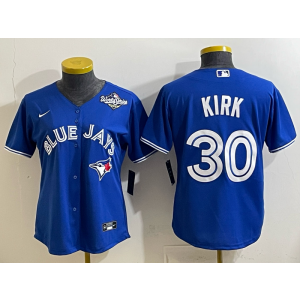 MLB Blue Jays 30 Kirk Blue 2025 World Series Nike Cool Base Women Jersey