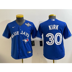 MLB Blue Jays 30 Kirk Blue 2025 World Series Nike Cool Base Youth Jersey