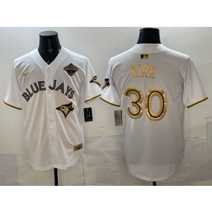 MLB Blue Jays 30 Kirk White Gold 2025 World Series Champion Nike Cool Base Men Jersey