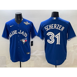 MLB Blue Jays 31 Scherzer Blue 2025 World Series Nike Cool Base Men Jersey
