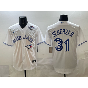 MLB Blue Jays 31 Scherzer White 2025 World Series Nike Cool Base Men Jersey