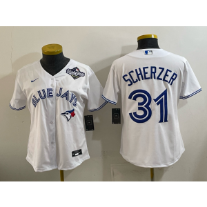 MLB Blue Jays 31 Scherzer White 2025 World Series Nike Cool Base Women Jersey
