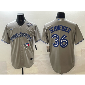 MLB Blue Jays 36 Schneider Grey 2025 World Series Nike Cool Base Men Jersey