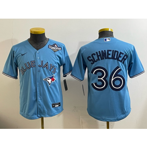 MLB Blue Jays 36 Schneider Light Blue 2025 World Series Nike Cool Base Women Jersey