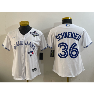 MLB Blue Jays 36 Schneider White 2025 World Series Nike Cool Base Women Jersey