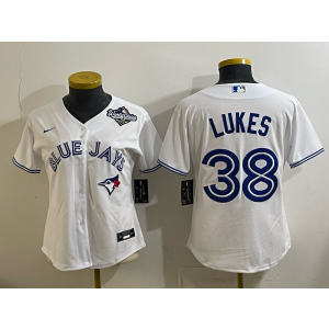 MLB Blue Jays 38 Lukes White 2025 World Series Nike Cool Base Women Jersey
