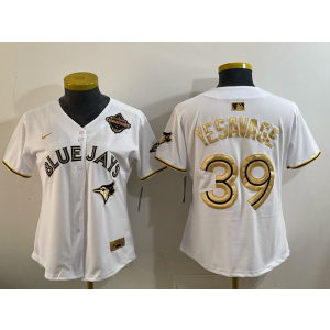MLB Blue Jays 39 Yesavage White Gold 2025 World Series Champion Nike Cool Base Women Jersey