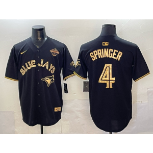 MLB Blue Jays 4 George Springer Black Gold 2025 World Series Champion Nike Cool Base Men Jersey
