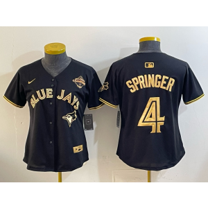 MLB Blue Jays 4 George Springer Black Gold 2025 World Series Champion Nike Cool Base Youth Jersey