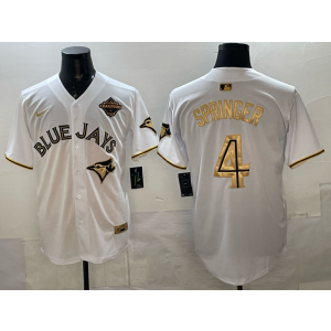 MLB Blue Jays 4 George Springer White Gold 2025 World Series Champion Nike Cool Base Men Jersey