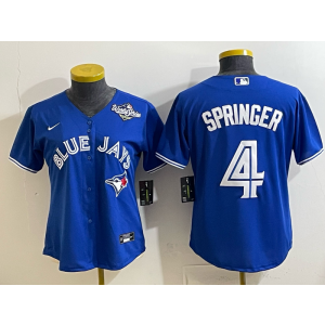 MLB Blue Jays 4 Springer Blue 2025 World Series Nike Cool Base Women Jersey