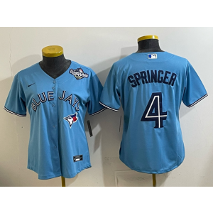 MLB Blue Jays 4 Springer Light Blue 2025 World Series Nike Cool Base Women Jersey