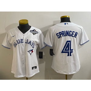 MLB Blue Jays 4 Springer White 2025 World Series Nike Cool Base Women Jersey