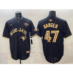 MLB Blue Jays 47 Barger Black Gold 2025 World Series Champion Nike Cool Base Men Jersey