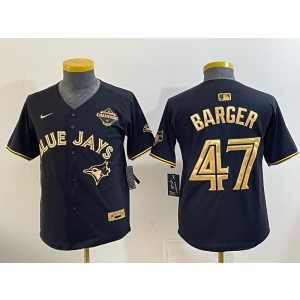 MLB Blue Jays 47 Barger Black Gold 2025 World Series Champion Nike Cool Base Youth Jersey