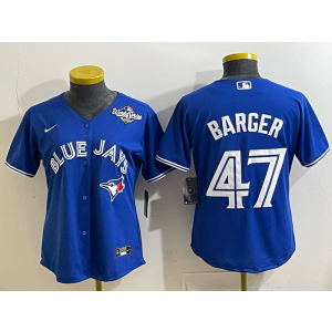 MLB Blue Jays 47 Barger Blue 2025 World Series Nike Cool Base Women Jersey