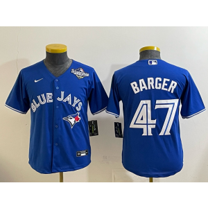 MLB Blue Jays 47 Barger Blue 2025 World Series Nike Cool Base Youth Jersey