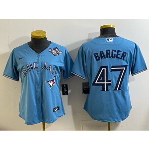 MLB Blue Jays 47 Barger Light Blue 2025 World Series Nike Cool Base Women Jersey