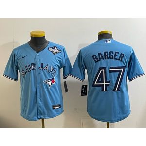 MLB Blue Jays 47 Barger Light Blue 2025 World Series Nike Cool Base Youth Jersey