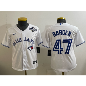 MLB Blue Jays 47 Barger White 2025 World Series Nike Cool Base Youth Jersey