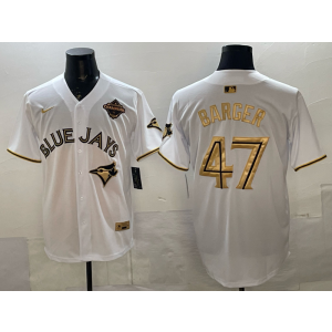 MLB Blue Jays 47 Barger White Gold 2025 World Series Champion Nike Cool Base Men Jersey
