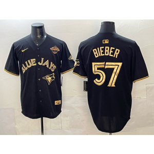 MLB Blue Jays 57 Bieber Black Gold 2025 World Series Champion Nike Cool Base Men Jersey