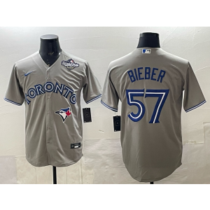 MLB Blue Jays 57 Bieber Grey 2025 World Series Nike Cool Base Men Jersey
