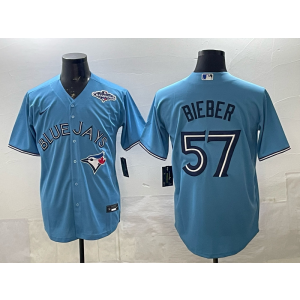 MLB Blue Jays 57 Bieber Light Blue 2025 World Series Champion Nike Cool Base Men Jersey