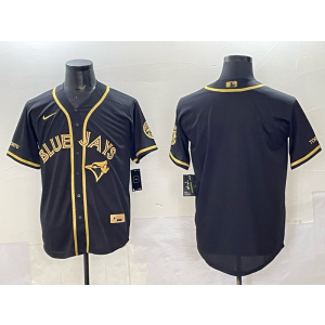 MLB Blue Jays Blank Black Gold Nike Cool Base Men Jersey
