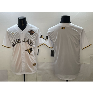MLB Blue Jays Blank White Gold 2025 World Series Champion Nike Cool Base Men Jersey