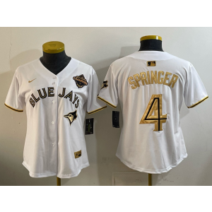 MLB Blue jays 4 Springer White Gold 2025 World Series Champion Nike Cool Base Women Jersey