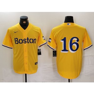 MLB Boston Red Sox 16 Yellow Nike Cool Base Men Jersey