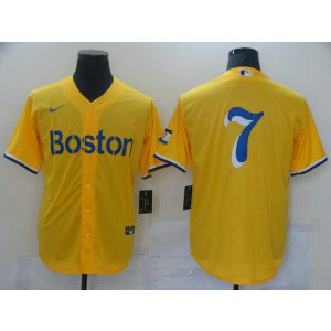 MLB Boston Red Sox 7 Yellow 2021 New Cool Base Men Jersey