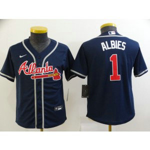 MLB Braves 1 ALBIES Navy Nike Cool Base Youth Jersey