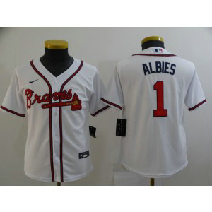 MLB Braves 1 ALBIES White Nike Cool Base Youth Jersey