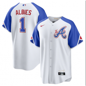 MLB Braves 1 Ozzie Albies White 2023 City Connect Nike Cool Base Men Jersey