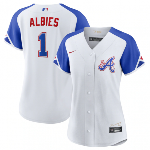 MLB Braves 1 Ozzie Albies White 2023 City Connect Nike Cool Base Women Jersey(Run Small)