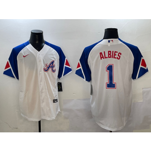 MLB Braves 1 Ozzie Albies White City Nike Cool Base Men Jersey