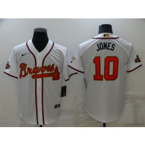 MLB Braves 10 Chipper Jones 2022 White Gold Nike Cool Base Men Jersey