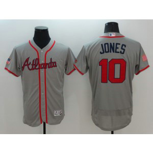 MLB Braves 10 Chipper Jones Grey Fashion Stars and Stripes Flexbase Men Jersey