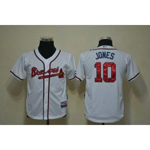 MLB Braves 10 Chipper Jones White Cool Base Youth Jersey
