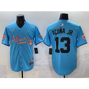 MLB Braves 13 Acuna JR Blue Nike Cool Base Men Jersey