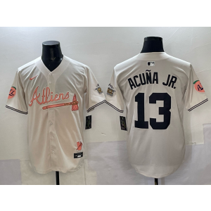 MLB Braves 13 Acuna JR cream Nike Cool Base Men Jersey