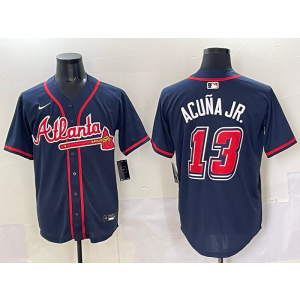 MLB Braves 13 Acuna Jr Navy Nike Cool Base Men Jersey