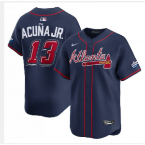 MLB Braves 13 Acuna jr Blue Nike Cool Base Men Jersey