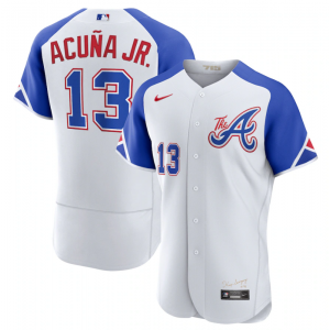 MLB Braves 13 Ronald Acua Jr. White 2023 City Connect Nike Flexbase Men Jersey