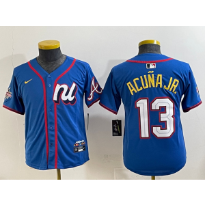 MLB Braves 13 Ronald Acuna Blue National League 2025 All Star Nike Cool Base Women Jersey