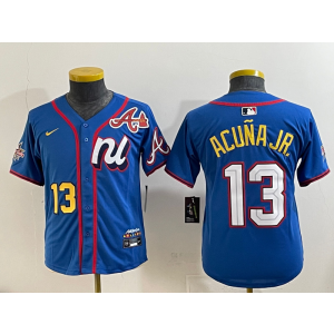 MLB Braves 13 Ronald Acuna Blue National League 2025 All Star Nike Cool Base Youth Jersey